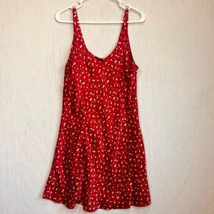 Vintage Venchelle 100% Silk Red Babydoll Nightie Sz L Hearts Camisole Slip Dress